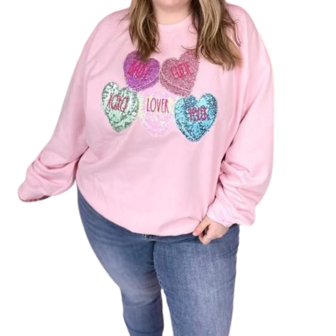 Candy Heart Sequin Sweatshirt - Pink Heart Sweatshirt