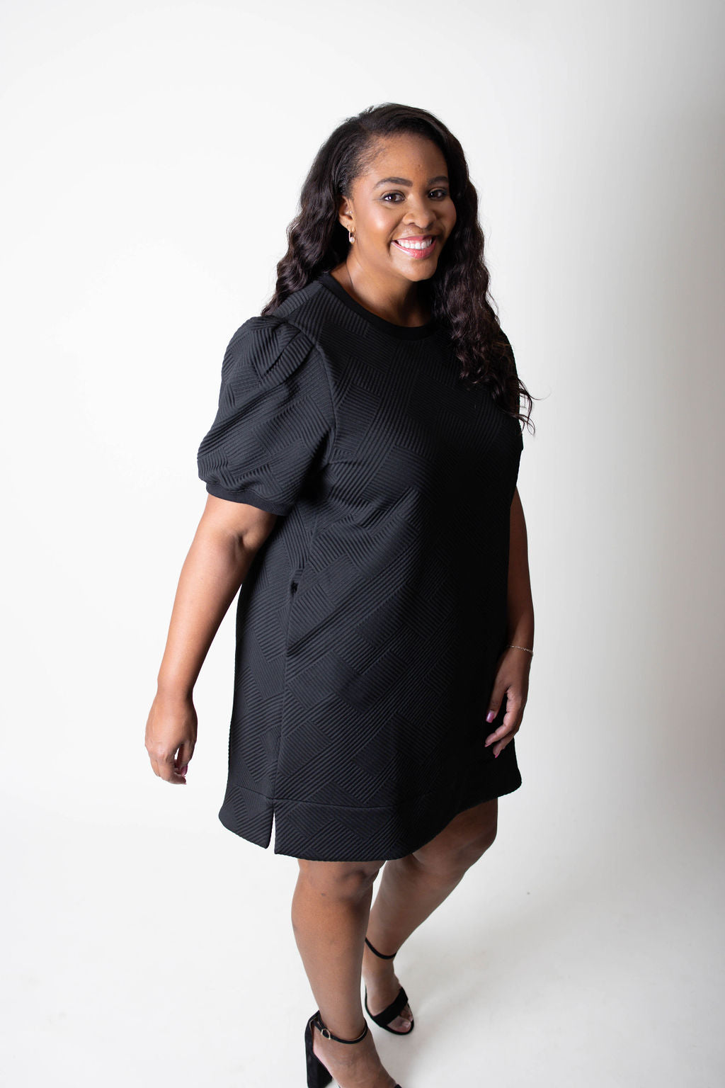 Black Crosshatch Dress with Pockets