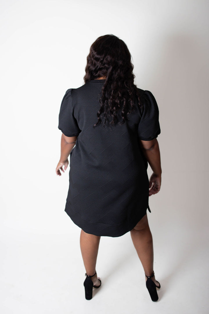 Black Crosshatch Dress with Pockets