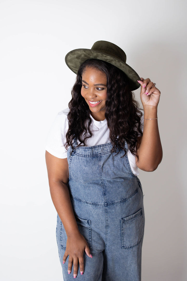 The Modern Cowgirl - Olive Green Flat Top Style Hat with Pencil Brim