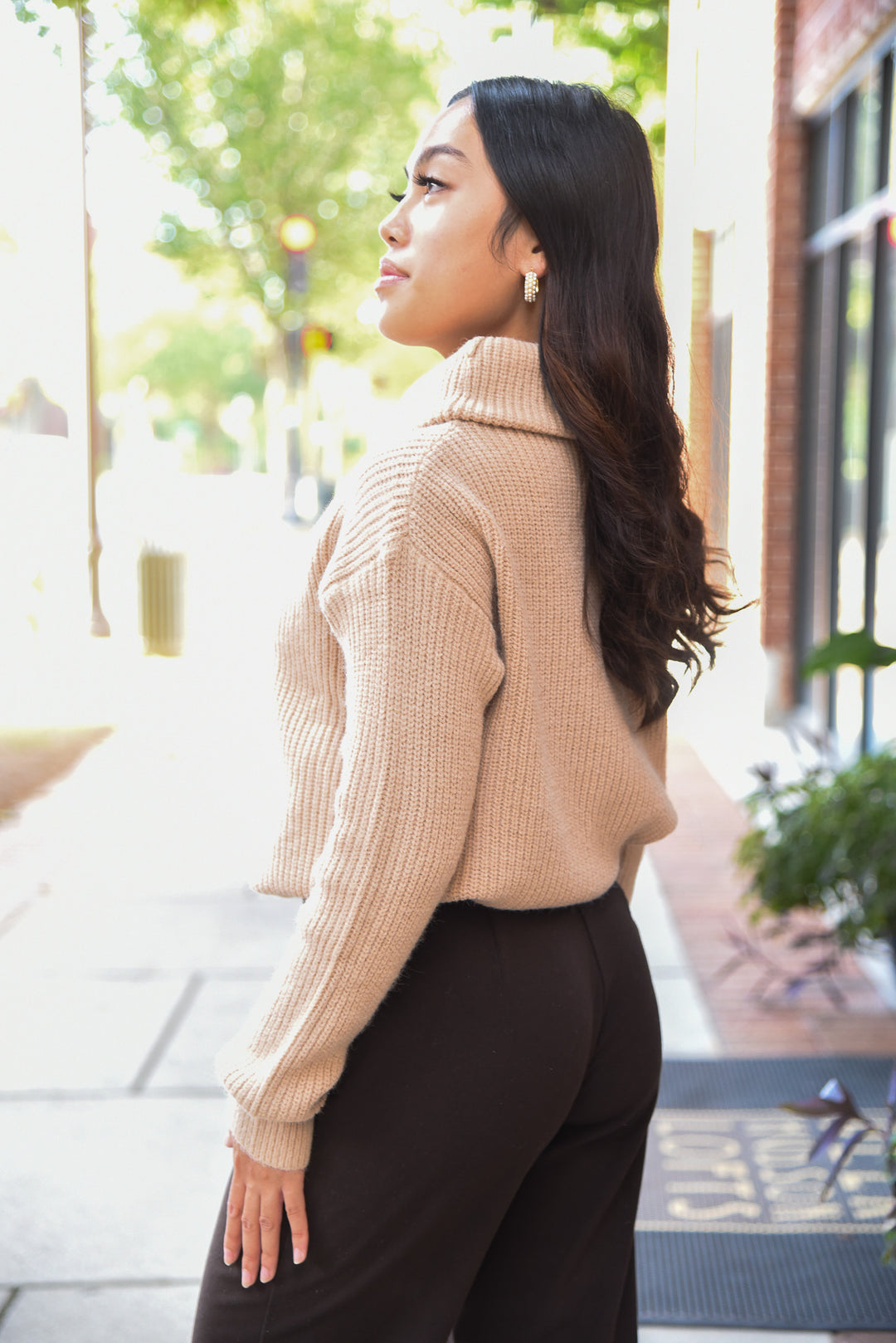 Falling for You Tan Cowl Neck Sweater