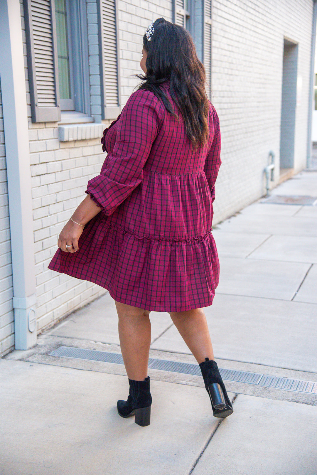 Apple Picking Plaid Babydoll Mini Dress