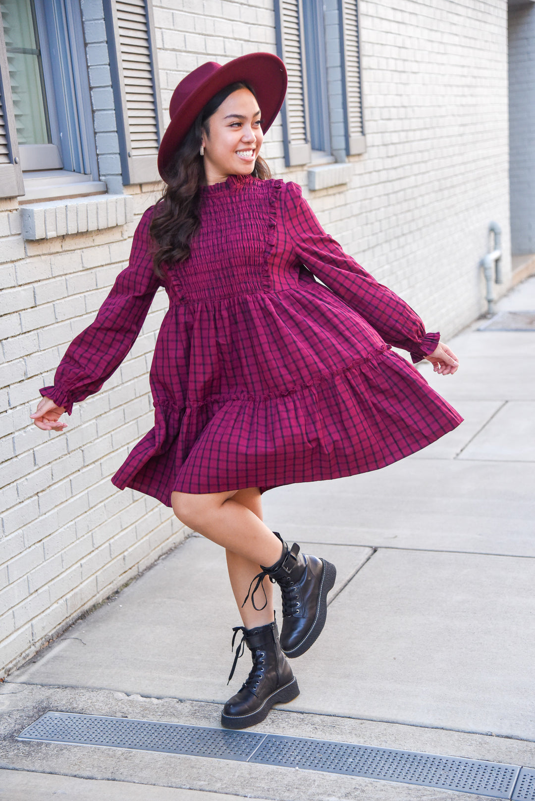 Apple Picking Plaid Babydoll Mini Dress