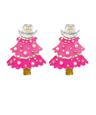 Pink Cowgirl Christmas Earrings