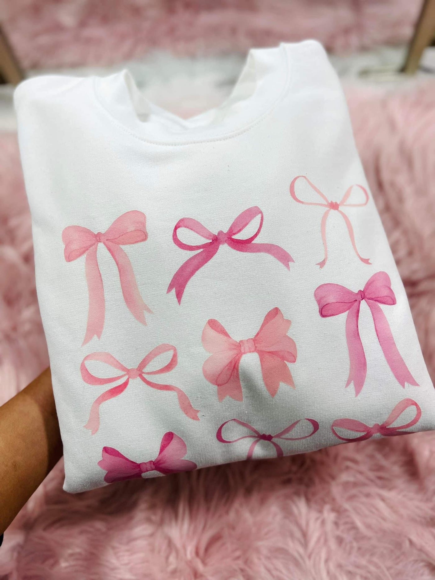 All About the Bows - Pink and White Bow Sweatshirt
