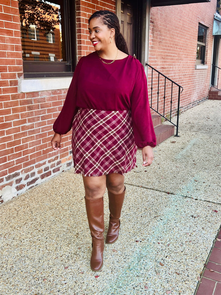 Autumn Plaid Frayed Hem Skirt