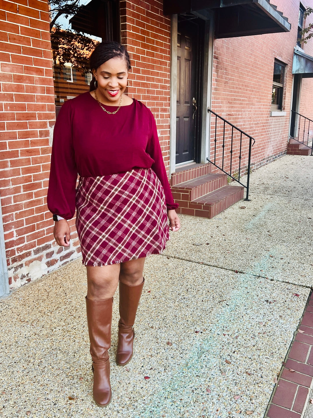 Autumn Plaid Frayed Hem Skirt