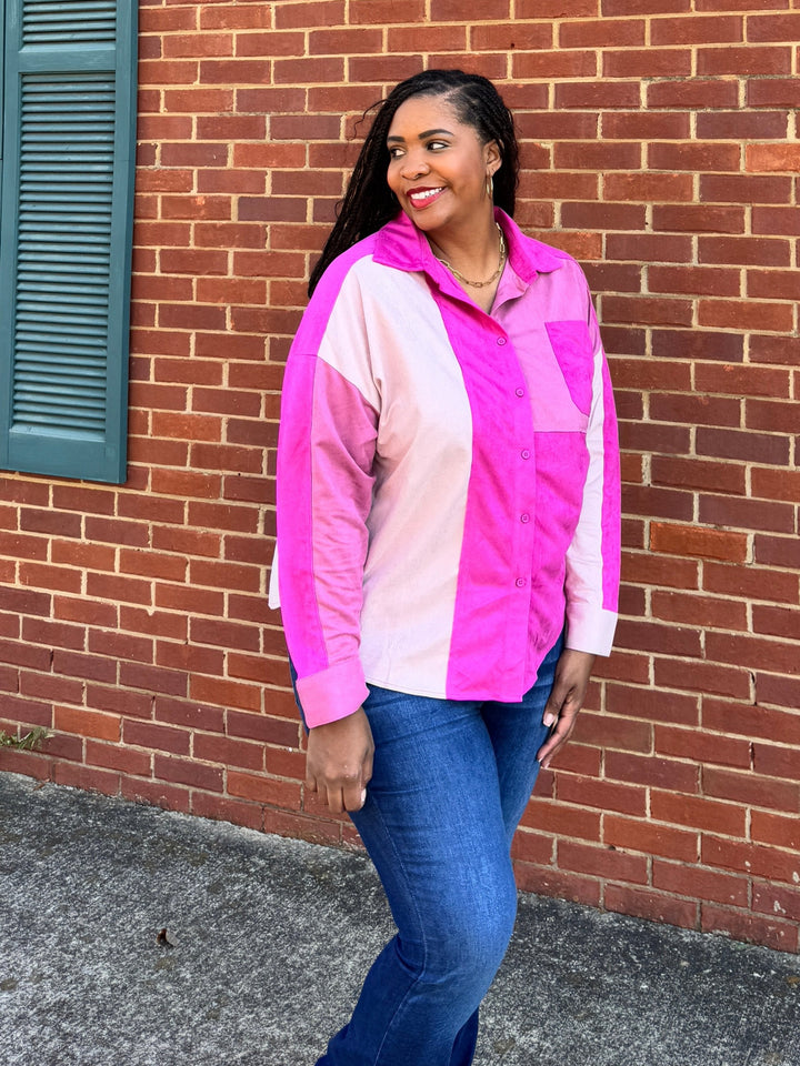 Faux Suede Shacket - Pink