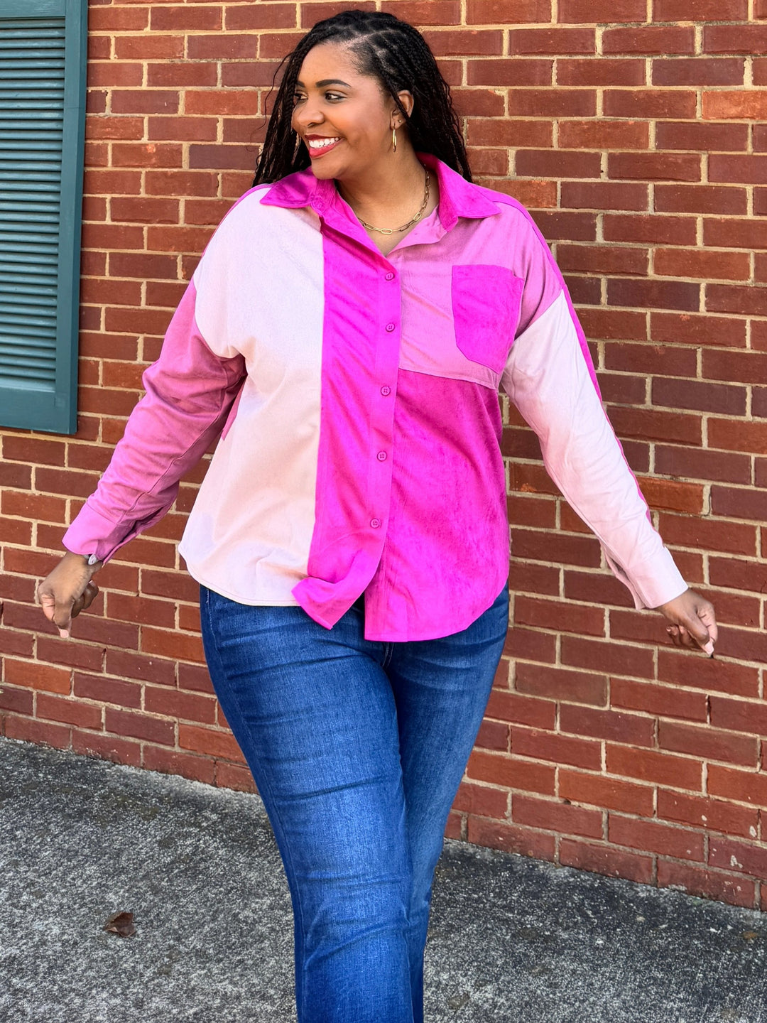 Faux Suede Shacket - Pink