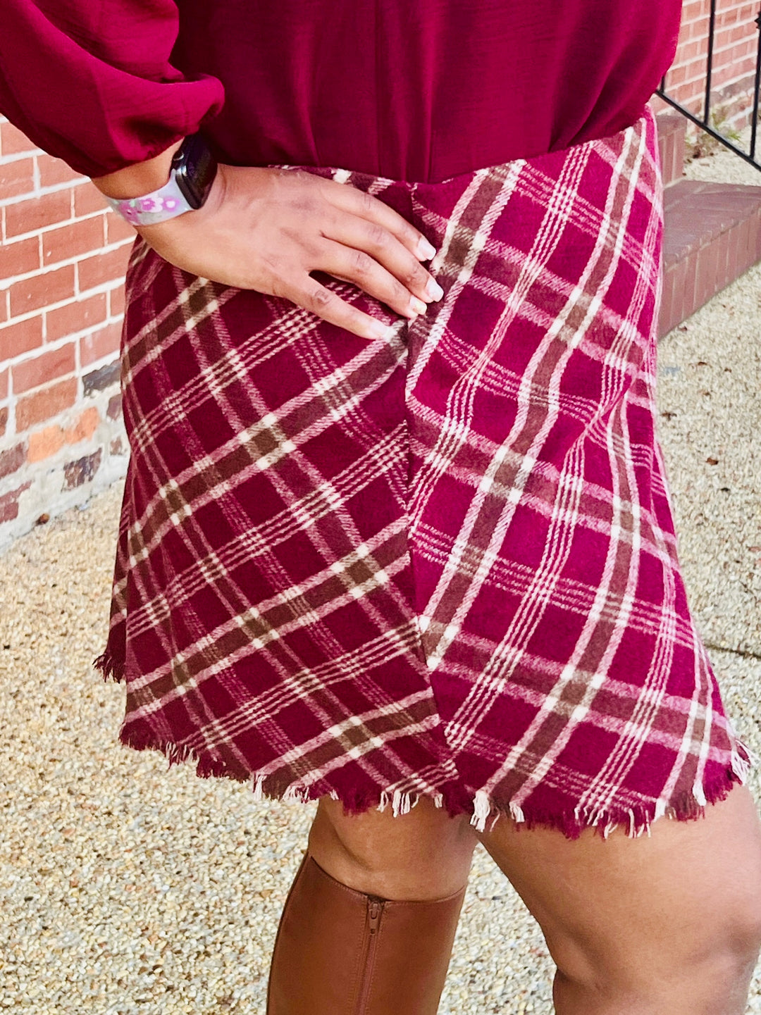 Autumn Plaid Frayed Hem Skirt