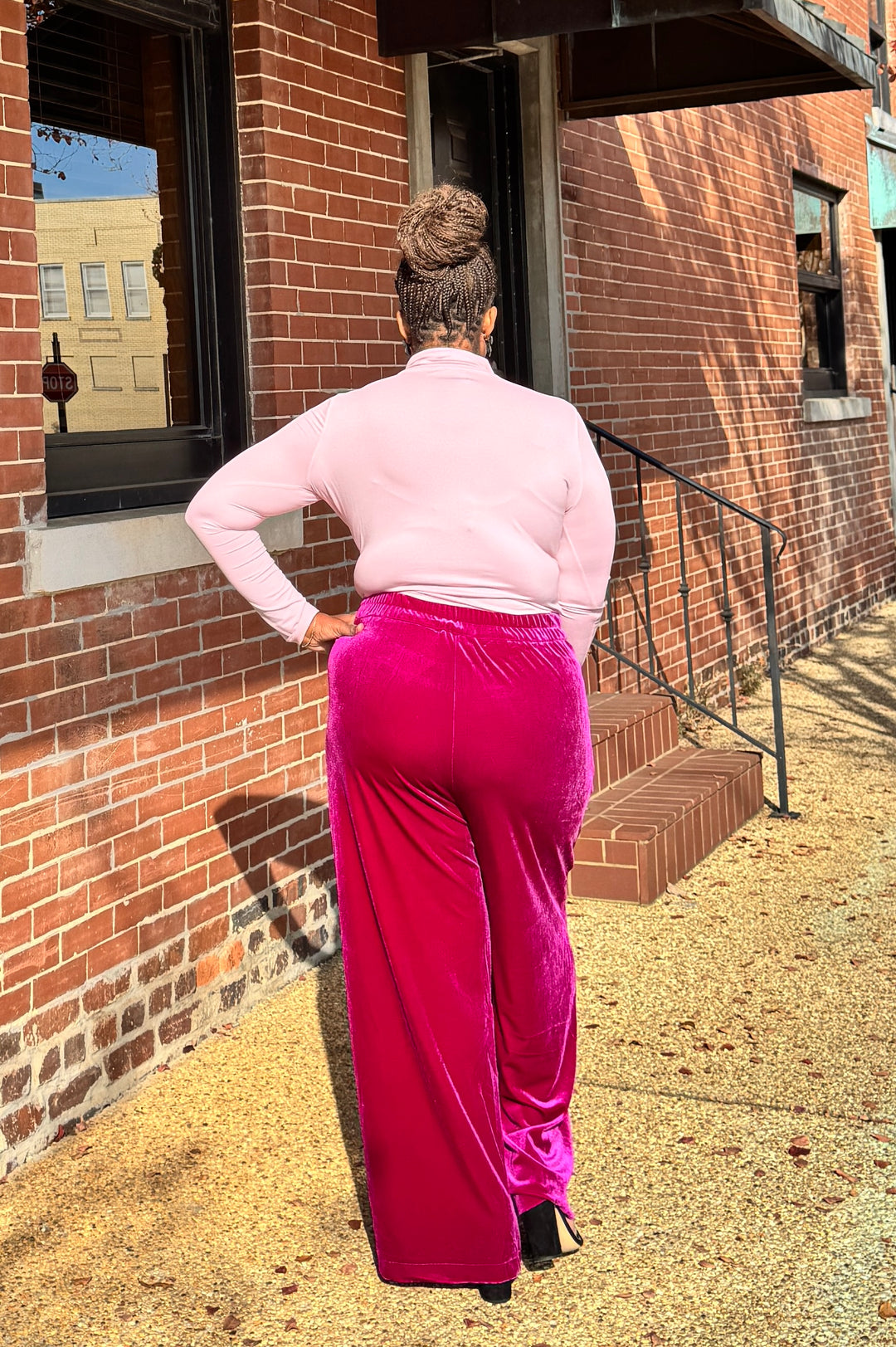 Velvet Wide Leg Dress Pants - Magenta