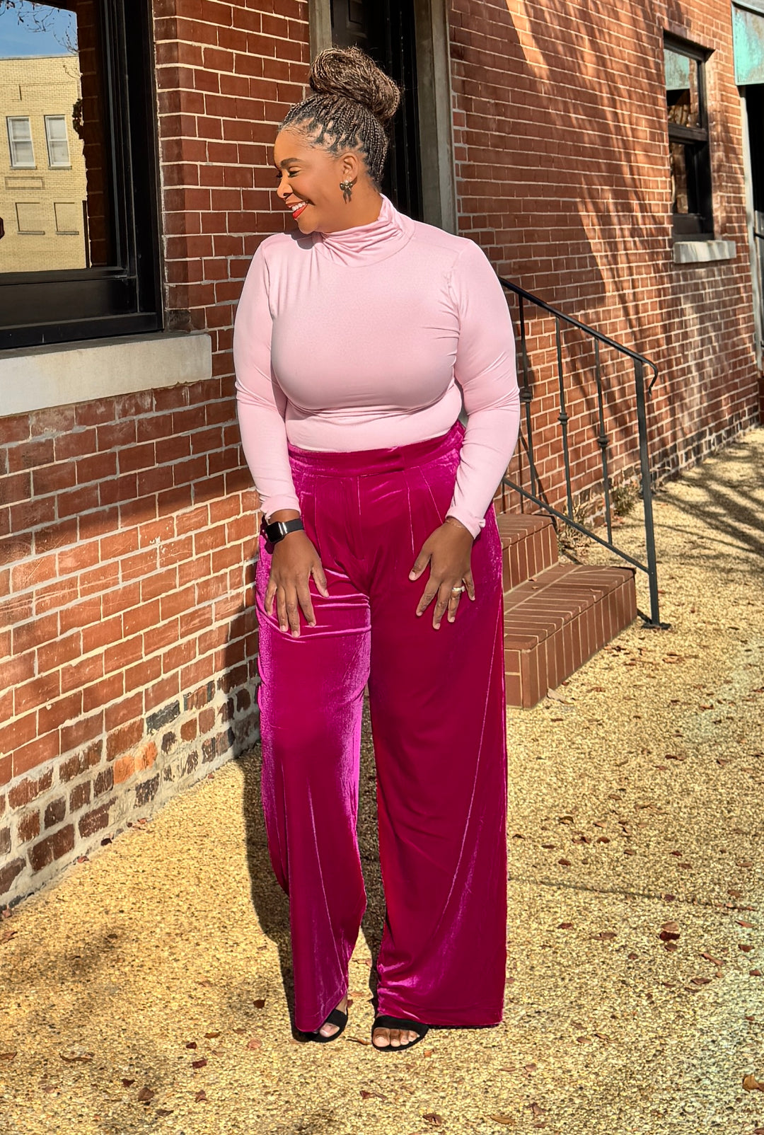 Velvet Wide Leg Dress Pants - Magenta