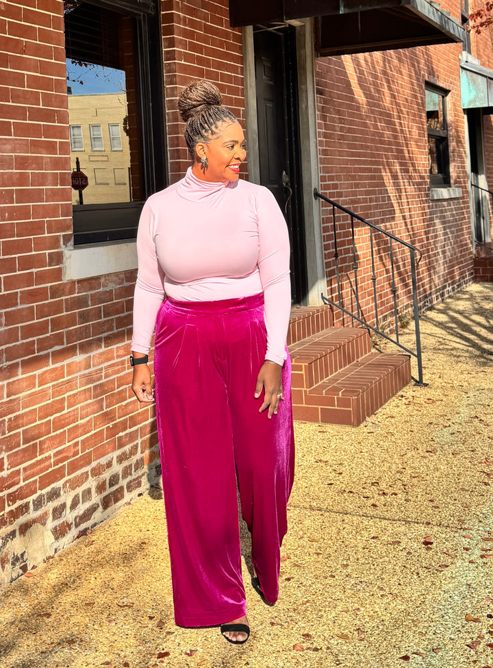 Velvet Wide Leg Dress Pants - Magenta