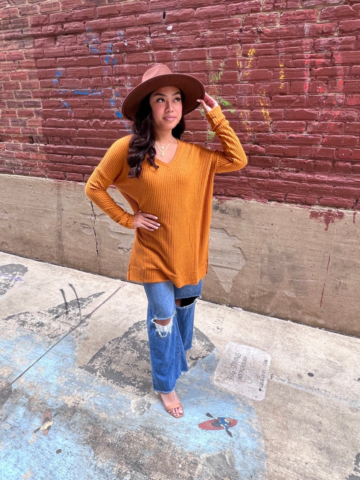 ***FINAL SALE*** Waffle Knit Top - Pumpkin