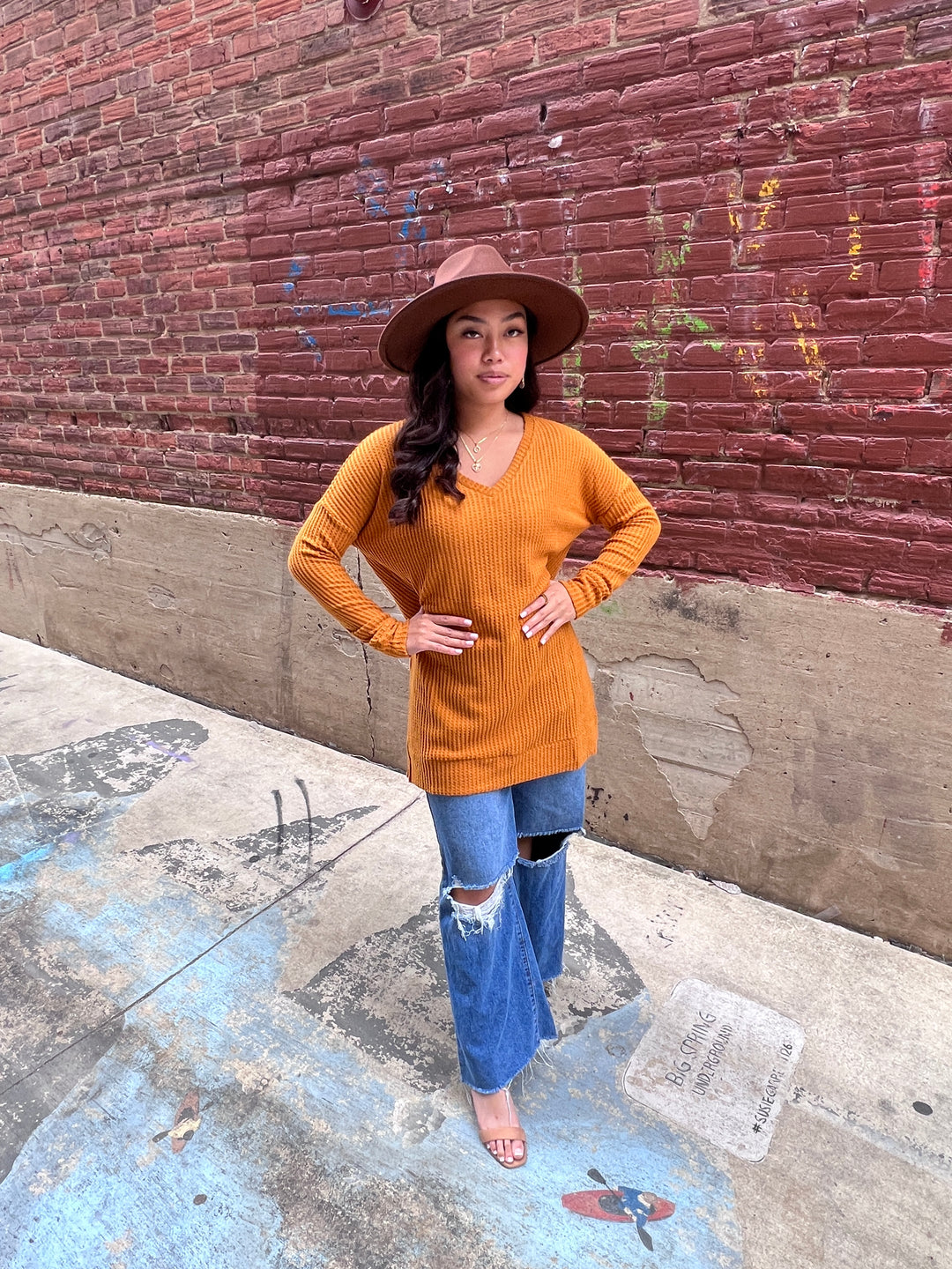 ***FINAL SALE*** Waffle Knit Top - Pumpkin