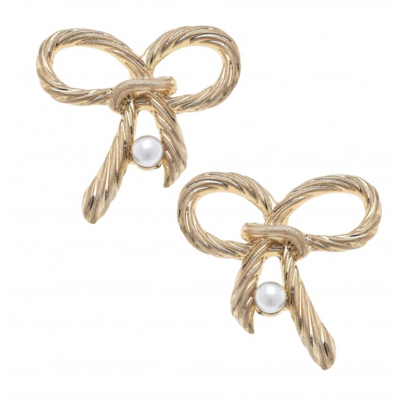 Pearfect Bow Stud Earrings - Pearl Earring Earrings - Gold