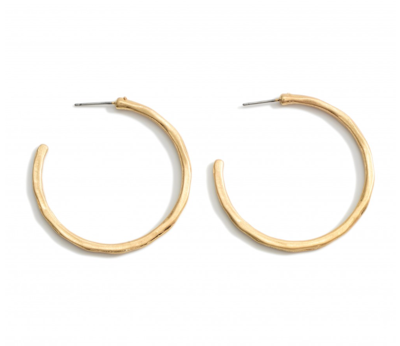 Hammered Metal Gold Hoop Earrings