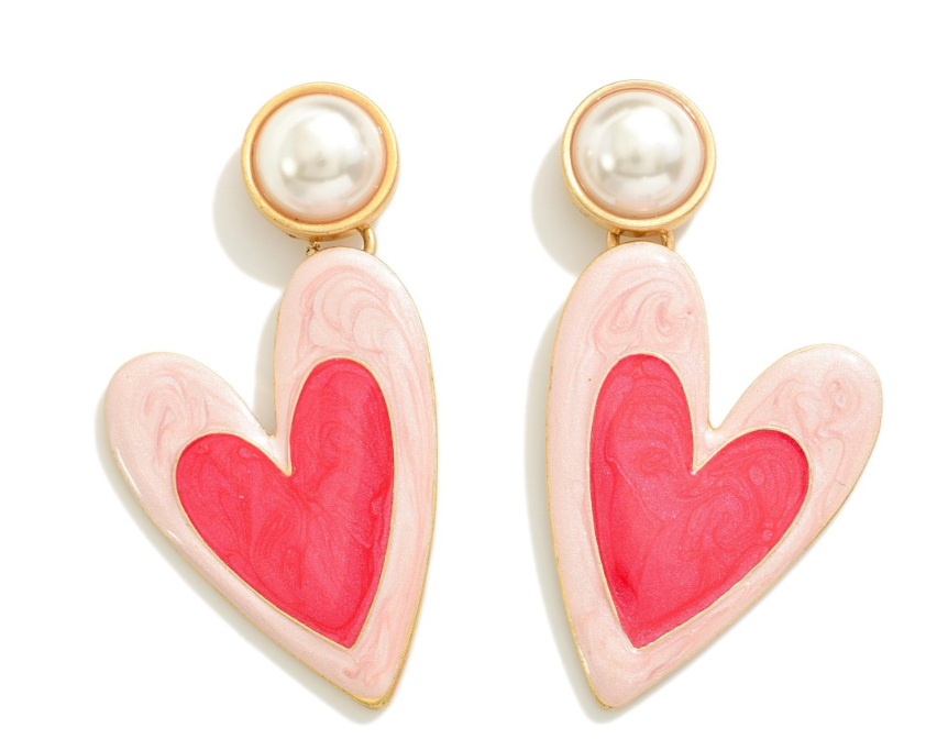 Double Hearts of Pearl - Pink and Red Heart Earrings