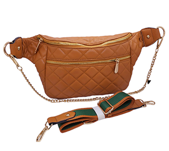 The Multi-Pack Fanny Style Bag with Adjustable Strap and Chain -Camel Brown