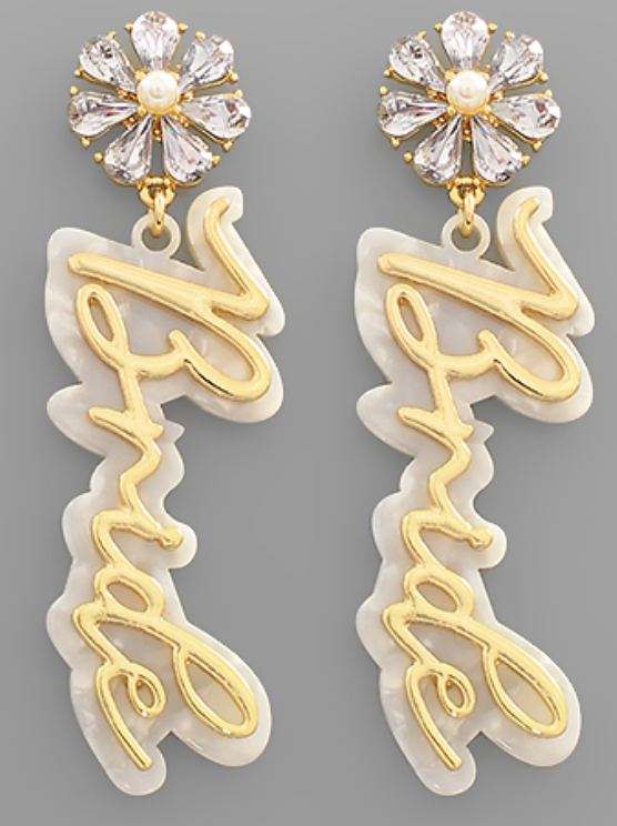 The Divine Bride Earrings - Gold Cursive Bride Earrings
