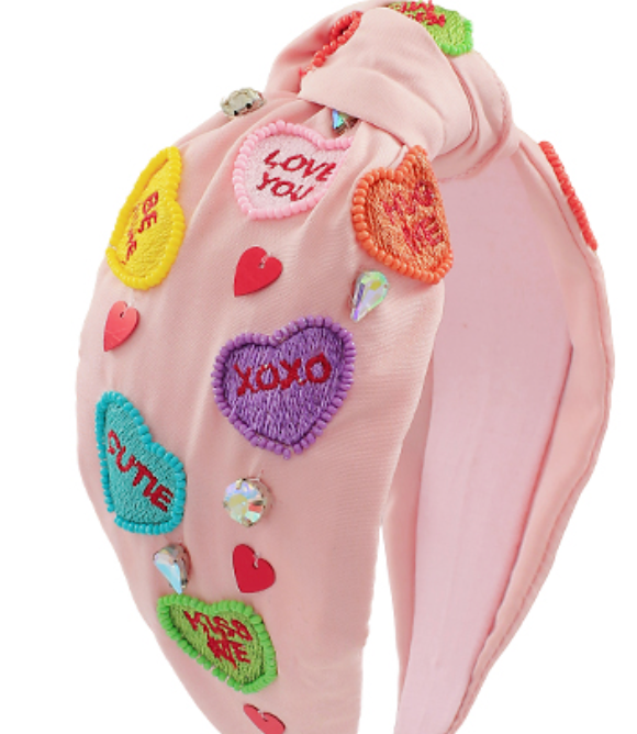 XOXO Embroidered Pink Heart Headband - Valentines Headband