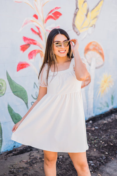 Tie the Knot Puff Sleeve Dress - Off White