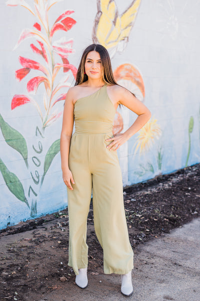 Luck On My Side - One Shoulder Green Jumpsuit