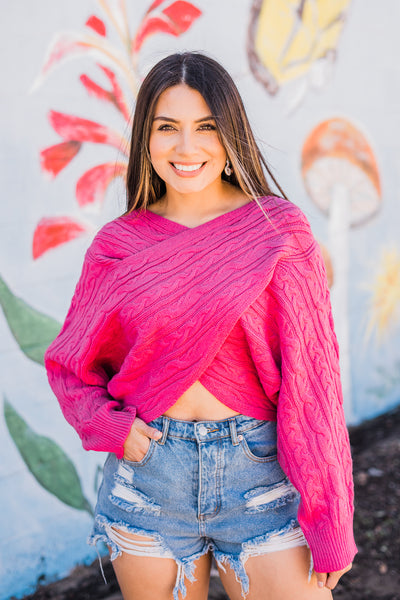 Living My Best Life Cropped Knit Sweater - Pink