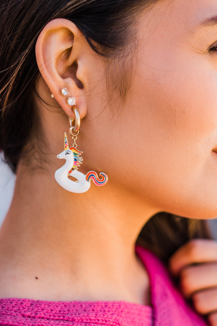 Floating with Pride Rainbow Unicorn Enamel Earrings