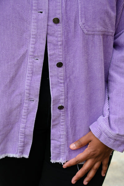 Cotton Candy Frayed Corded Shacket - Lilac Corduroy Shacket Southern Throne Boutique