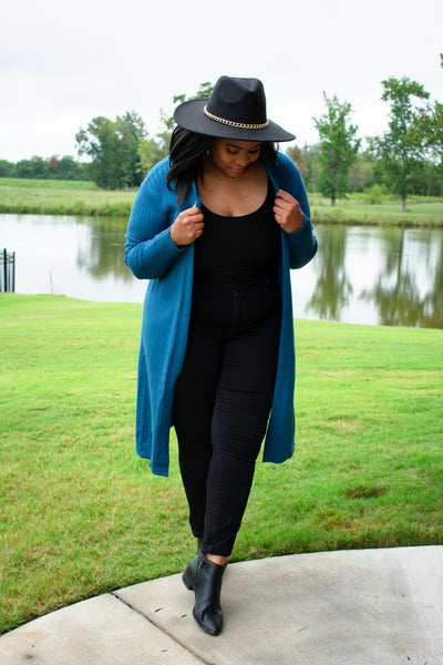 Fall Horizons Ribbed Duster Sweater- Cobalt Blue Southern Throne Boutique