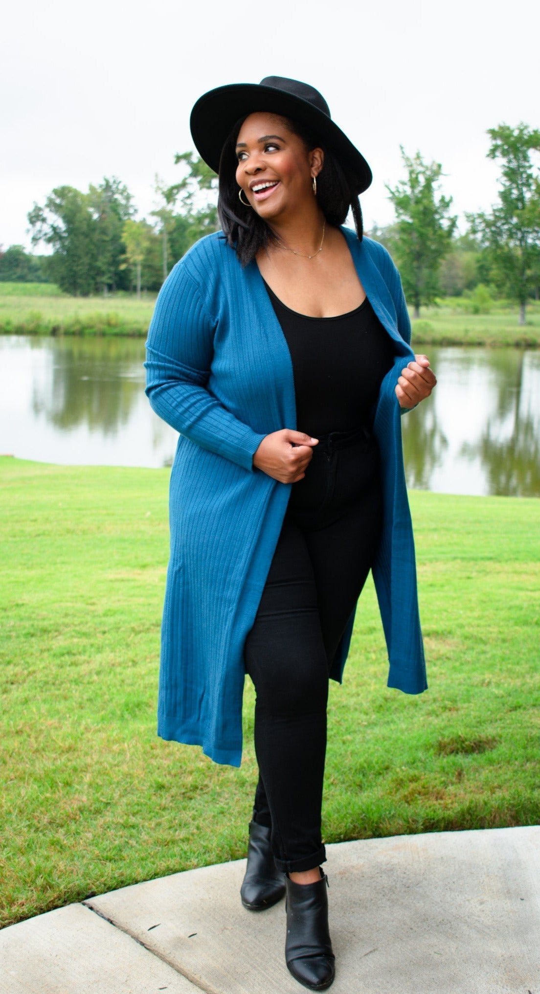 Fall Horizons Ribbed Duster Sweater- Cobalt Blue Southern Throne Boutique