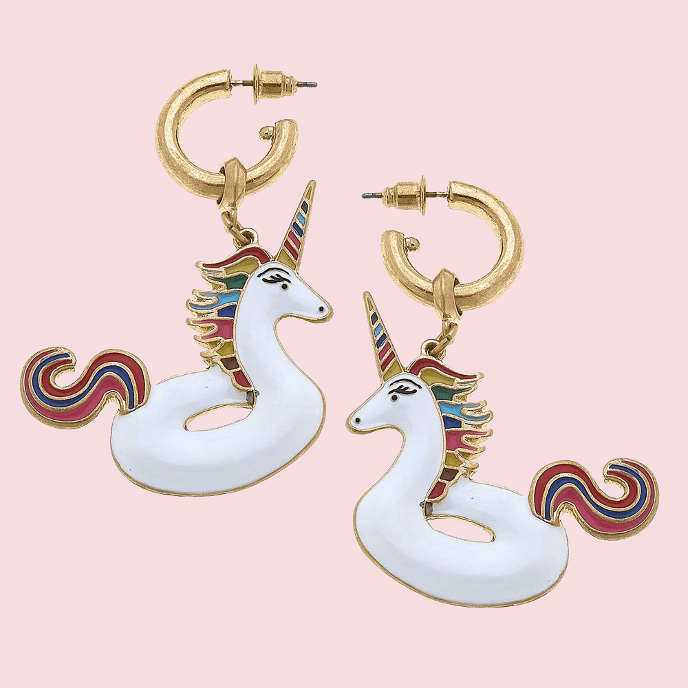 Floating with Pride Rainbow Unicorn Enamel Earrings Southern Throne Boutique