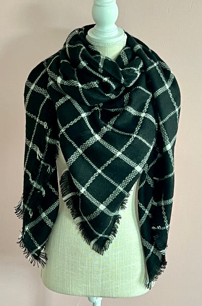 Midnight Oil Plaid Scarf - Black and White Plaid Blanket Scarf Southern Throne Boutique