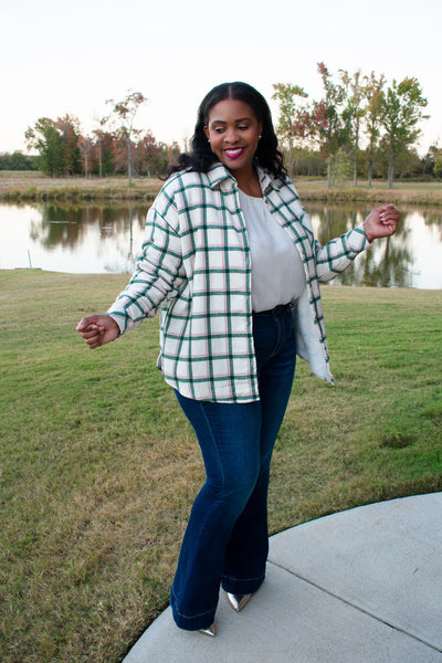 Pinking Green Plaid Faux Fur Lined Shacket  - Pink and Green Shacket Southern Throne Boutique